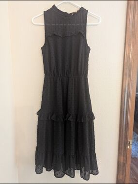 Sleeveless Black Swiss Dot Ruffle Midi Dress